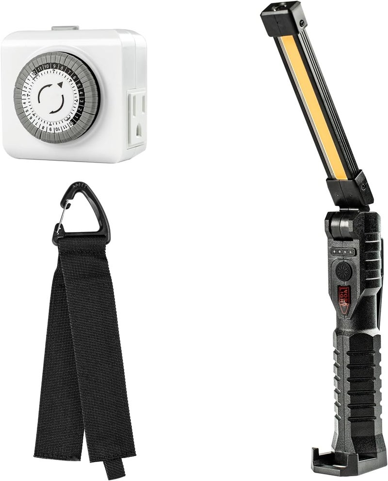Abestorm Accessories Package. 180° Rotate LED Worklight, Extension Cord Holder Organizer for garage organization and storage, and 24-hour Mechanical Outlet Timer. - Image 1